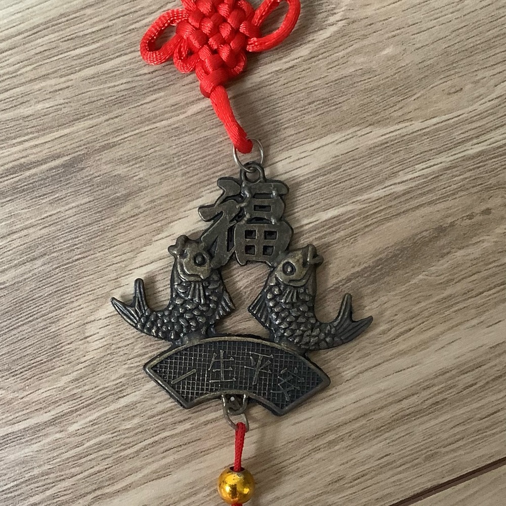 New Vintage FENG SHUI hanging double fish + good luck